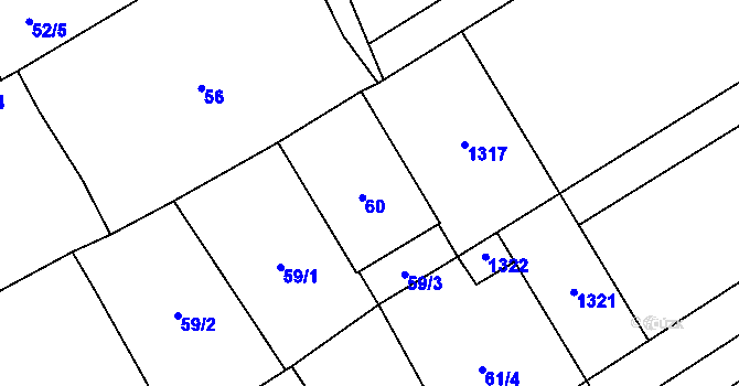 Parcela st. 60 v KÚ Branišovice, Katastrální mapa