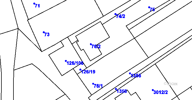 Parcela st. 76/2 v KÚ Branišovice, Katastrální mapa