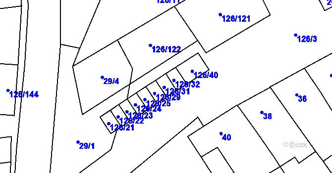 Parcela st. 126/31 v KÚ Branišovice, Katastrální mapa