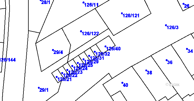 Parcela st. 126/32 v KÚ Branišovice, Katastrální mapa