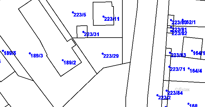 Parcela st. 223/29 v KÚ Branišovice, Katastrální mapa