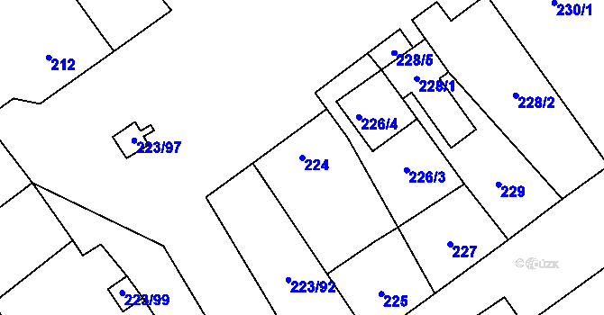 Parcela st. 224 v KÚ Branišovice, Katastrální mapa