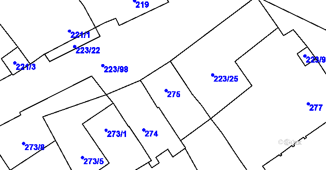 Parcela st. 275 v KÚ Branišovice, Katastrální mapa
