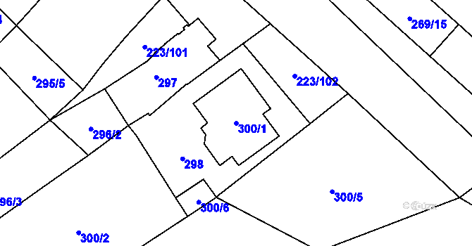 Parcela st. 300/1 v KÚ Branišovice, Katastrální mapa