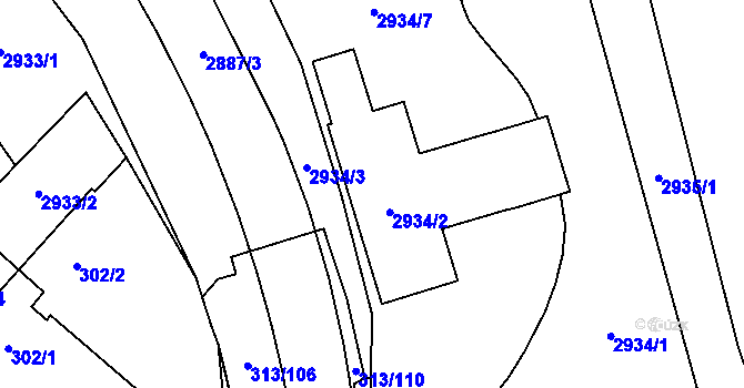 Parcela st. 2934/2 v KÚ Branišovice, Katastrální mapa