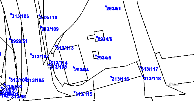 Parcela st. 2934/5 v KÚ Branišovice, Katastrální mapa