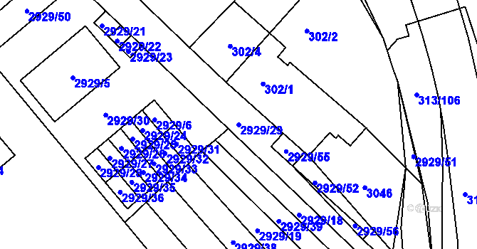 Parcela st. 2929/29 v KÚ Branišovice, Katastrální mapa