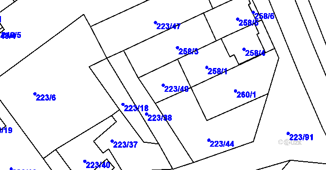 Parcela st. 223/49 v KÚ Branišovice, Katastrální mapa