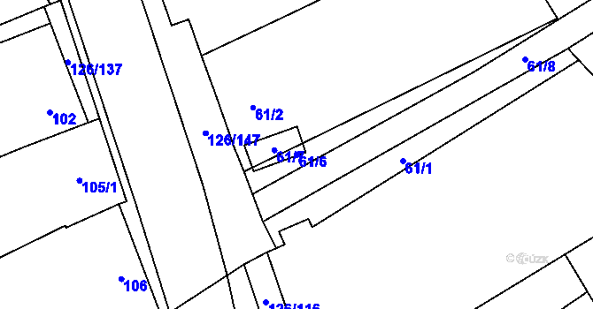 Parcela st. 61/6 v KÚ Branišovice, Katastrální mapa