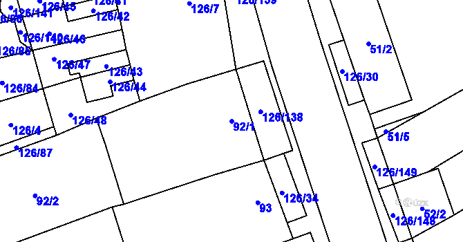 Parcela st. 92/1 v KÚ Branišovice, Katastrální mapa