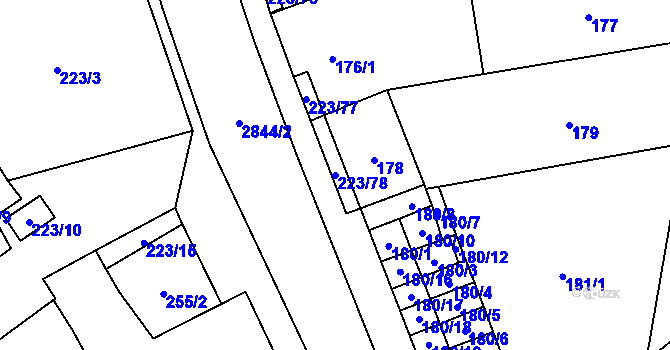Parcela st. 223/78 v KÚ Branišovice, Katastrální mapa