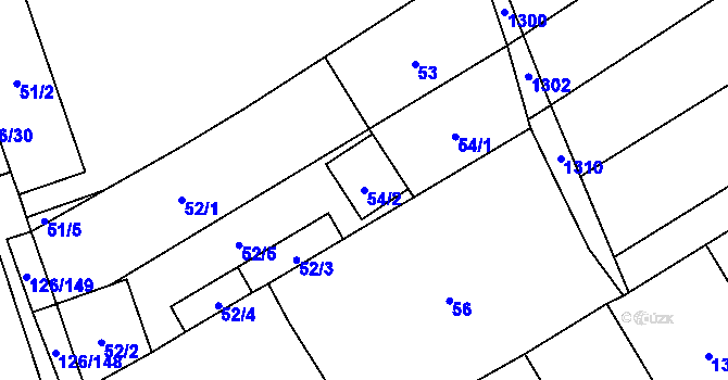 Parcela st. 54/2 v KÚ Branišovice, Katastrální mapa