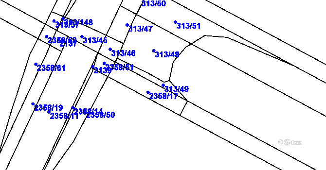 Parcela st. 313/49 v KÚ Branišovice, Katastrální mapa