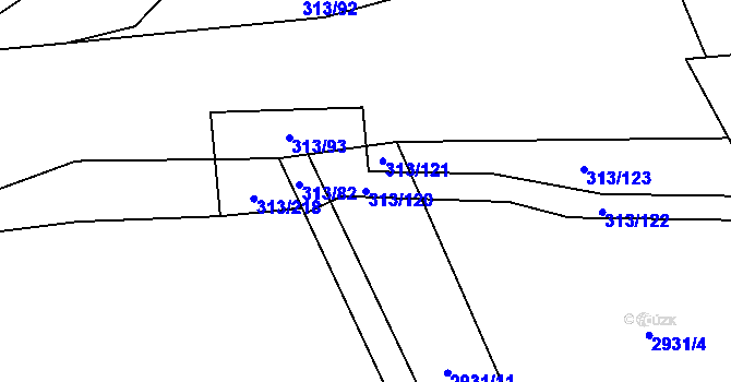 Parcela st. 313/120 v KÚ Branišovice, Katastrální mapa