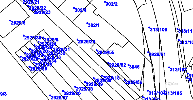 Parcela st. 2929/55 v KÚ Branišovice, Katastrální mapa