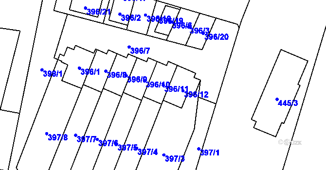 Parcela st. 396/11 v KÚ Branka u Opavy, Katastrální mapa