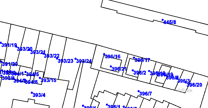 Parcela st. 396/16 v KÚ Branka u Opavy, Katastrální mapa