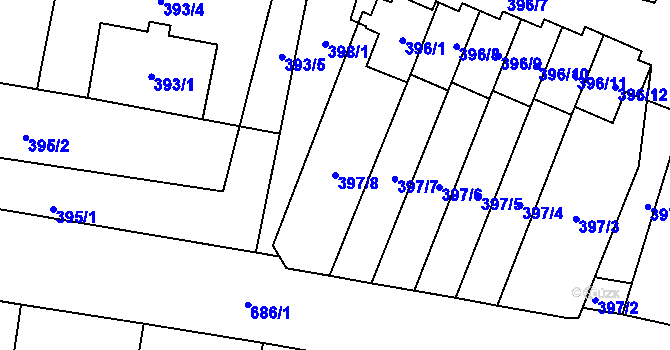 Parcela st. 397/8 v KÚ Branka u Opavy, Katastrální mapa