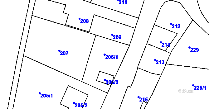 Parcela st. 206/1 v KÚ Branka u Opavy, Katastrální mapa
