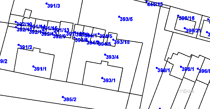 Parcela st. 393/4 v KÚ Branka u Opavy, Katastrální mapa
