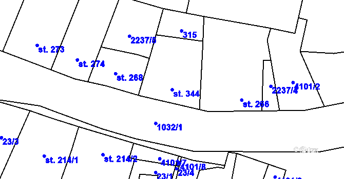 Parcela st. 344 v KÚ Brankovice, Katastrální mapa