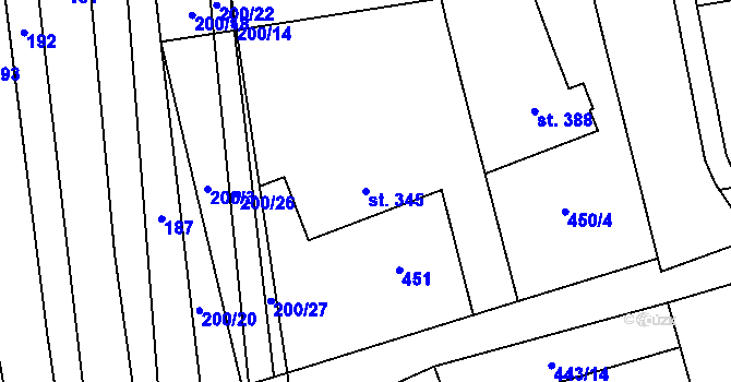 Parcela st. 345 v KÚ Brankovice, Katastrální mapa