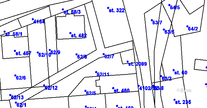 Parcela st. 62/7 v KÚ Brankovice, Katastrální mapa