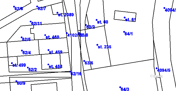 Parcela st. 63/4 v KÚ Brankovice, Katastrální mapa
