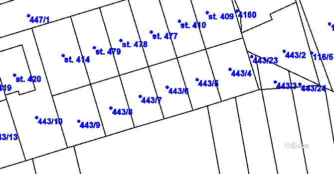 Parcela st. 443/6 v KÚ Brankovice, Katastrální mapa