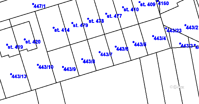 Parcela st. 443/7 v KÚ Brankovice, Katastrální mapa