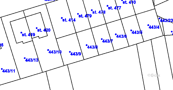 Parcela st. 443/8 v KÚ Brankovice, Katastrální mapa