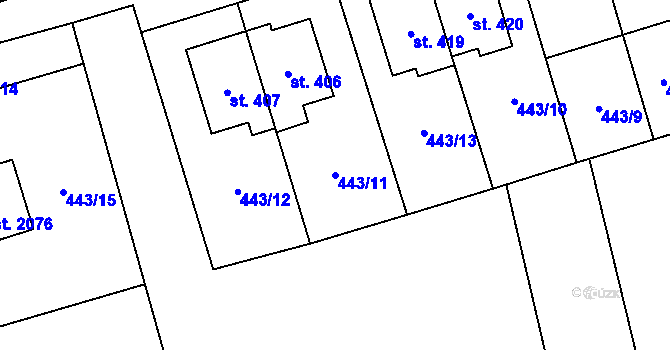 Parcela st. 443/11 v KÚ Brankovice, Katastrální mapa
