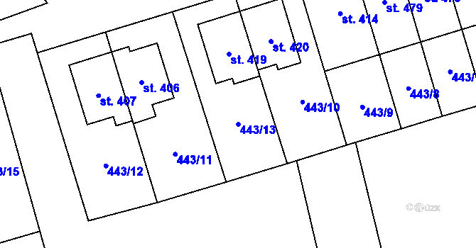 Parcela st. 443/13 v KÚ Brankovice, Katastrální mapa