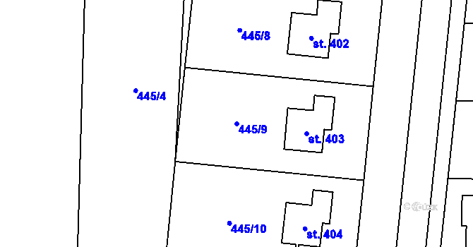 Parcela st. 445/9 v KÚ Brankovice, Katastrální mapa