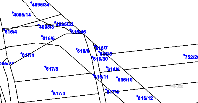 Parcela st. 616/8 v KÚ Brankovice, Katastrální mapa