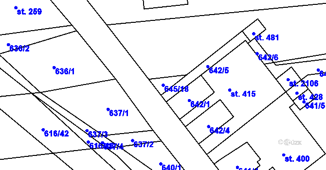 Parcela st. 645/18 v KÚ Brankovice, Katastrální mapa