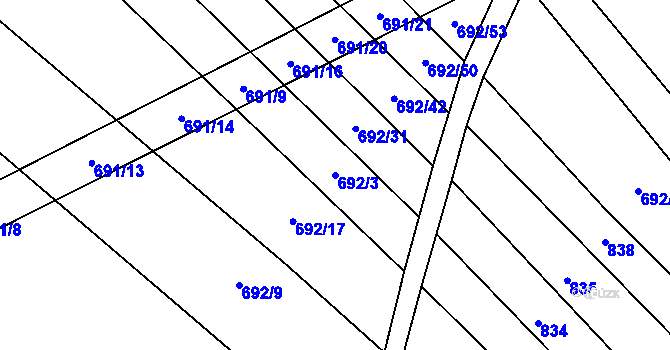 Parcela st. 692/3 v KÚ Brankovice, Katastrální mapa