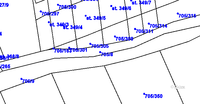 Parcela st. 705/8 v KÚ Brankovice, Katastrální mapa