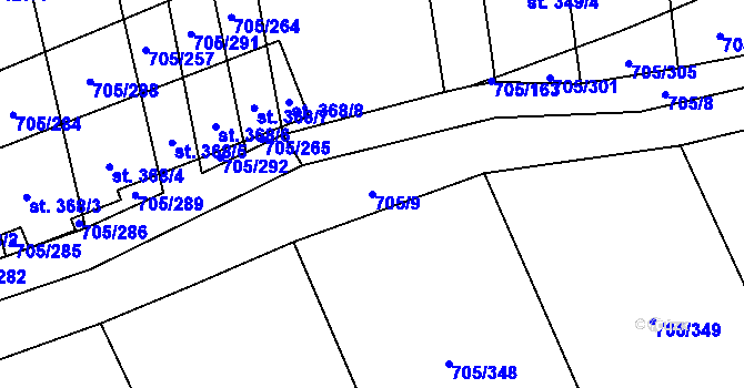 Parcela st. 705/9 v KÚ Brankovice, Katastrální mapa