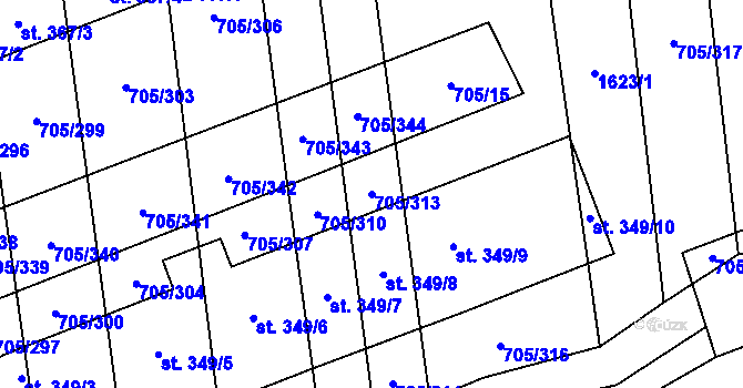 Parcela st. 705/313 v KÚ Brankovice, Katastrální mapa