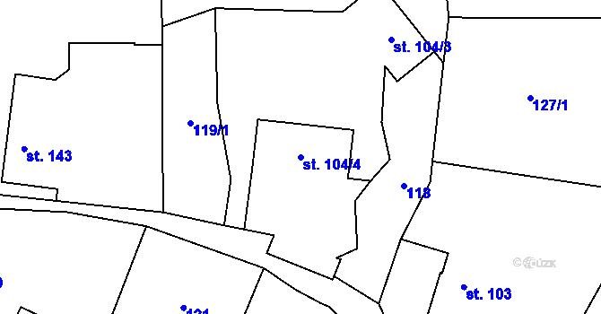 Parcela st. 104/4 v KÚ Branky, Katastrální mapa
