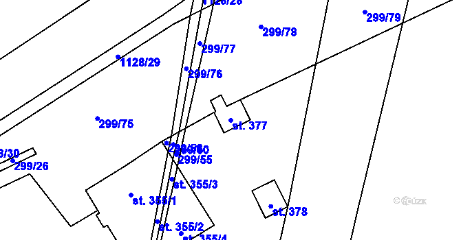 Parcela st. 377 v KÚ Branky, Katastrální mapa