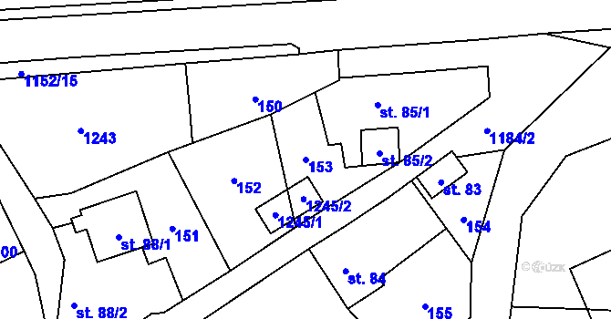 Parcela st. 153 v KÚ Branky, Katastrální mapa