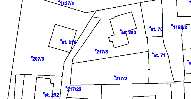 Parcela st. 217/8 v KÚ Branky, Katastrální mapa