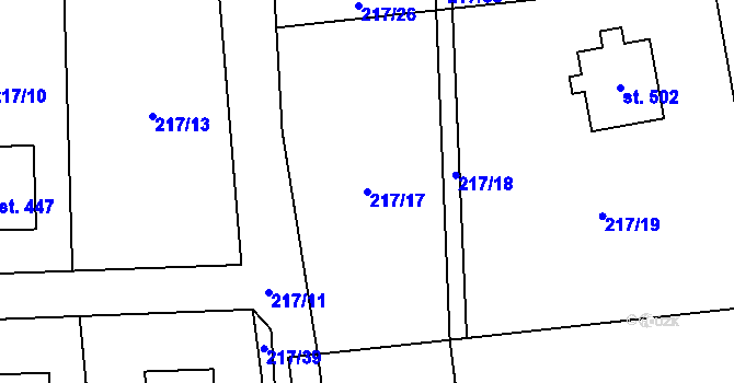 Parcela st. 217/17 v KÚ Branky, Katastrální mapa