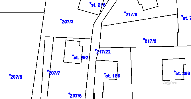 Parcela st. 217/22 v KÚ Branky, Katastrální mapa