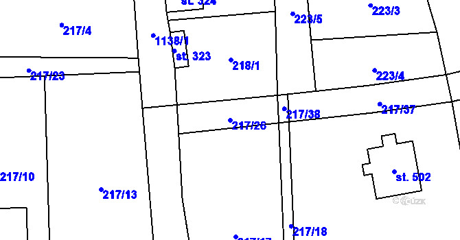 Parcela st. 217/26 v KÚ Branky, Katastrální mapa