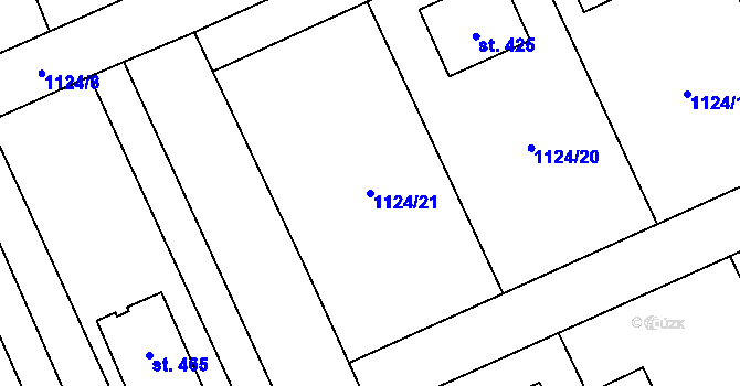 Parcela st. 1124/21 v KÚ Branky, Katastrální mapa