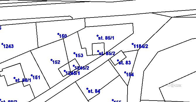 Parcela st. 85/2 v KÚ Branky, Katastrální mapa