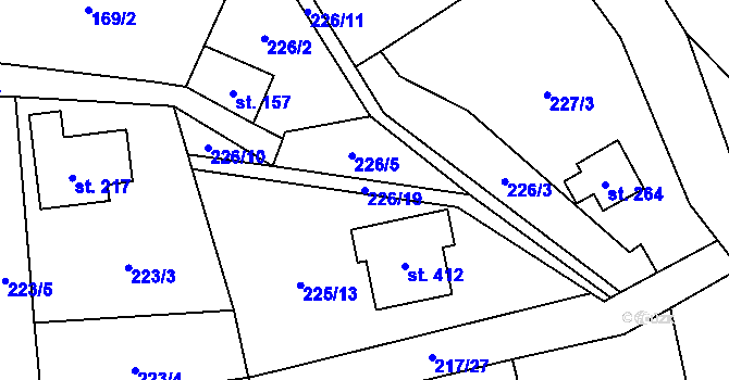 Parcela st. 226/19 v KÚ Branky, Katastrální mapa